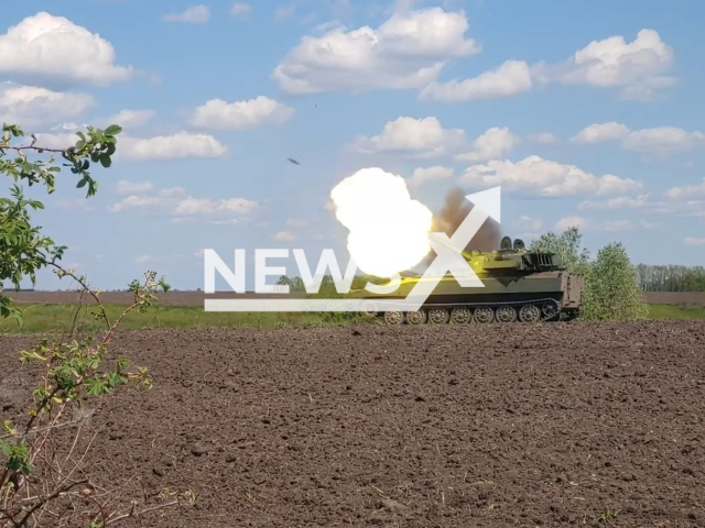 Ukrainian shoots at Russian positions in northeastern borders of Ukraine, undated. The footage was released by the 106th Territorial Defense Brigade on Monday, May, 22, 2023. Note: Picture is a screenshot from a video (@106TROchmelnyzkyj/Newsflash)