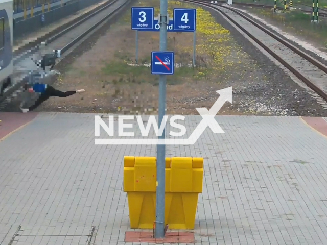 A train hits a woman in Obuda, Hungary, undated. She survives the incident. Note: Picture is a screenshot from a video (MAV/Newsflash)