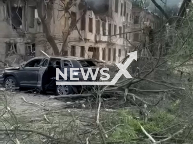 Russian troops launched a missile attack on a polyclinic prohibited by the Geneva Convention in Dnipro in Ukraine on Friday, May, 26, 2023. One person died and 15 were injured as a result of the Russian rocket strike according the officials.
 Note: Picture is a screenshot from a video (@V_Zelenskiy_official/Newsflash)