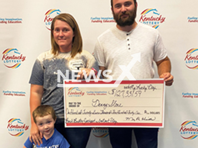 Photo shows Allison Jacobs and Danny Slone of Pippa Passes, Kentucky, USA, undated. They won over USD 127,000 earlier in May 2023, playing a Kentucky Lottery Instant Play game. Note: Licensed photo (Kentucky Lottery/Newsflash)