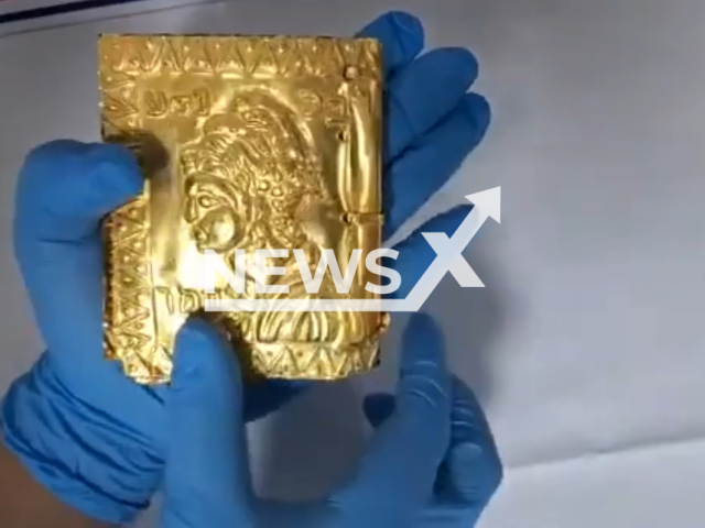 Photo shows a gold book that was seized by the gendarmerie in Erzincan, Turkey, undated. The book has figures related to Judaism and is written in Hebrew. Note: This picture is a screenshot from the video. (Erzincan Valiligi/Newsflash)