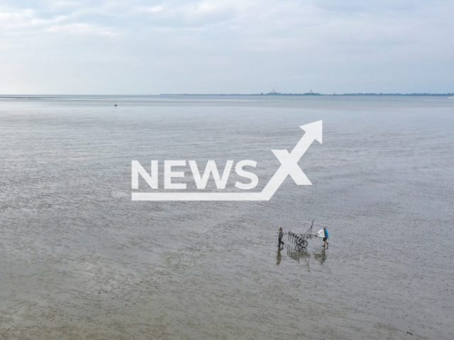 Image shows a lightweight survey vehicle that provides large-scale magnetic mapping of cultural traces hidden beneath the present-day tidal flat surface, undated photo. Researchers found a sunken church in a settlement in North Frisia, modern Germany. Note: Licensed content. (Dirk Bienen-Scholt/Newsflash)