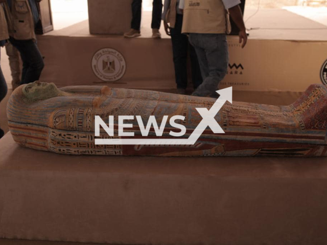 Photo shows an ancient sarcophagus that was uncovered in Saqqara's largest embalming workshops, Egypt, undated. The team also found two tombs and a large array of artifacts. Note: The photo is from the Egyptian Ministry of Tourism and Antiquities' press release. (Egyptian Ministry of Tourism and Antiquities/Newsflash)