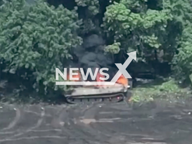 Ukrainian artillery destroys Russian infantry fighting machine along with its crew in the Luhansk region in Ukraine in undated footage. The footage was released by 25th Separate Airborne Sicheslav Brigade on Tuesday, May, 30, 2023.
Notes: Photo is screen from a video. (@dshv25opdbr/Newsflash)