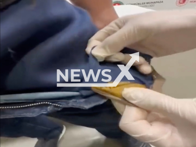 Description: Photo shows the gold dust stuffed in the underwear of a man whose body was searched at Sahiba Gokcen Airport in Istanbul, Turkey, undated. The man had five kilogrammes of gold dust on him. Notes: Photo is screen from a video(Newsflash)