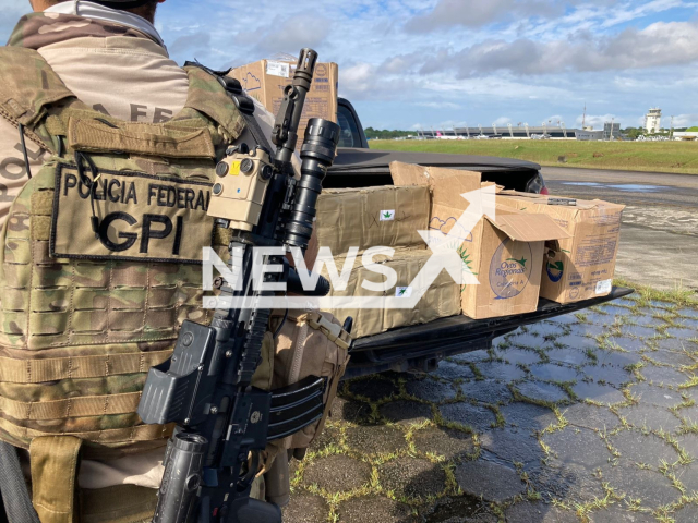 Police catches plane with almost 300kg of drugs at Belém airport, Para, Saturday, May 27, 2023. A church owns the aircraft. Notes: Police photo. (Policia Federal/Newsflash)